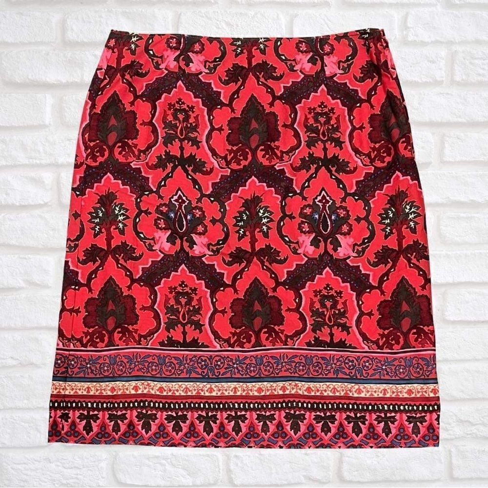 Bass NWT Red Geometric Gypsy Rose Tapestry Brocade Print Pencil Skirt Size 10